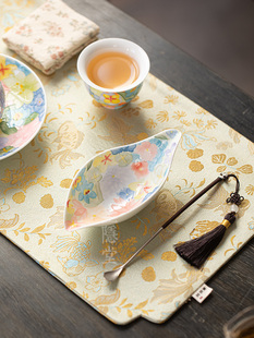 圭隐堂有田烧万花陶瓷茶则手绘浮雕家用赏茶醒茶器茶荷茶道零配