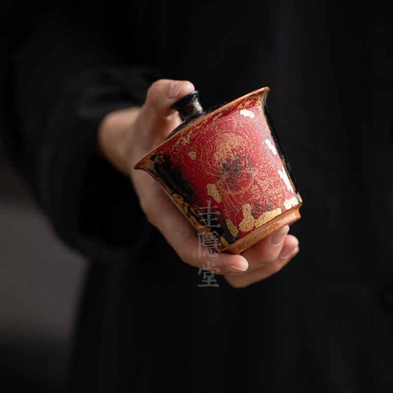 圭隐堂中式国潮敦煌手绘陶瓷盖碗开片鎏金家用功夫茶泡茶碗手抓碗,餐饮具,盖碗,淘宝优惠券,粉丝福利购,淘宝优惠卷
