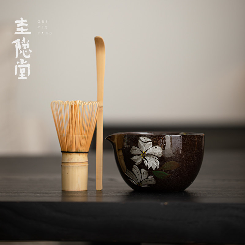 圭隐堂日式抹茶碗带嘴打茶碗宋代手工打抹点茶工具搅拌器茶筅套装