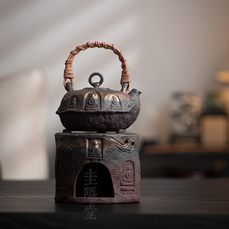 老岩泥手工鎏金围炉煮茶壶煮茶炉