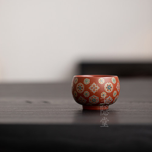 手绘宝相花紫砂主人杯单杯品茗杯