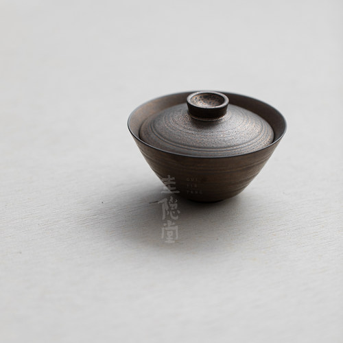 圭隐堂手工窑变铁釉粗陶薄胎二才盖碗茶杯家用复古泡茶碗手抓碗