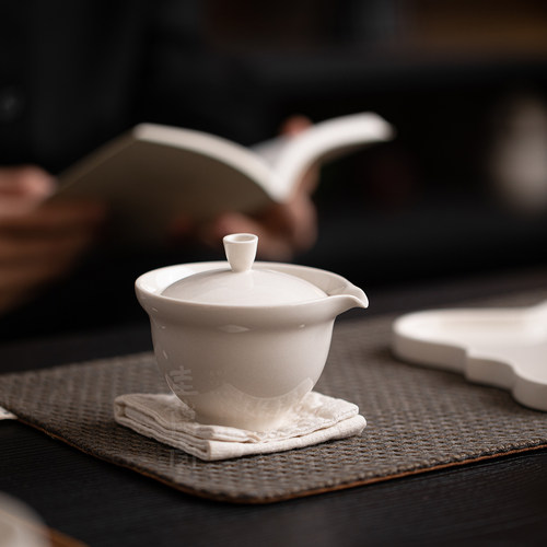 圭隐堂草木灰陶瓷盖碗茶杯新中式家用简约泡茶碗防烫手抓碗泡茶器