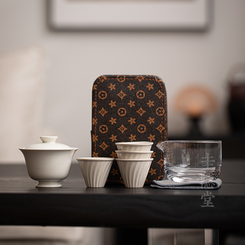 圭隐堂草木灰陶瓷户外便携旅行功夫茶具套装泡茶杯快客杯一壶四杯