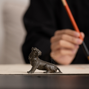 圭隐堂手工古锡神兽谛听可养茶宠小摆件高端复古精品书房文玩茶玩