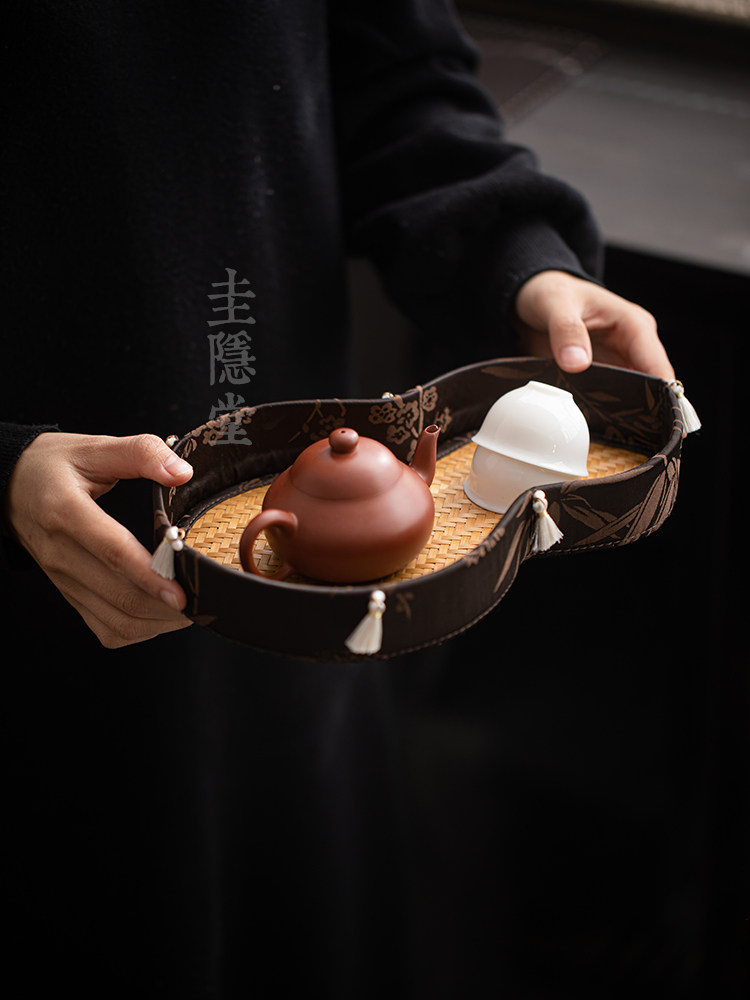 贵印堂葫芦手工竹缎功夫茶具收纳盘家用水果茶盘茶道用品