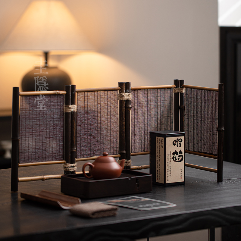 圭隐堂紫竹手工竹编小屏风茶空间茶室禅意茶桌围屏摆件茶道零配件