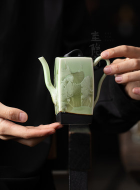 圭隐堂窑变结晶釉冰花陶瓷四方茶壶新中式复古女士泡茶壶手抓单壶