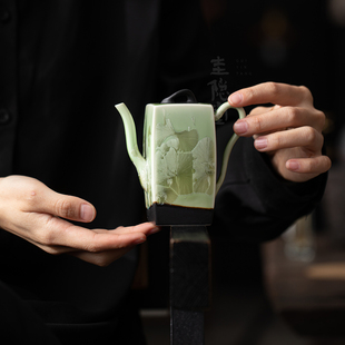 圭隐堂窑变结晶釉冰花陶瓷四方茶壶新中式复古女士泡茶壶手抓单壶