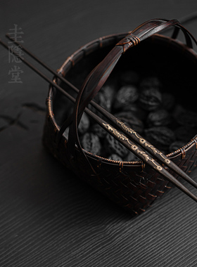 圭隐堂复古铜制火箸家用围炉煮茶配件碳筷夹碳器手工铜筷茶道零配