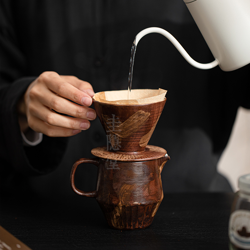 粗陶粉引手冲咖啡杯过滤套装