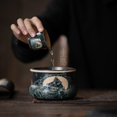 圭隐堂敦煌文创雕刻黄财神陶瓷建水洗水家用杯洗茶渣缸茶废水盂