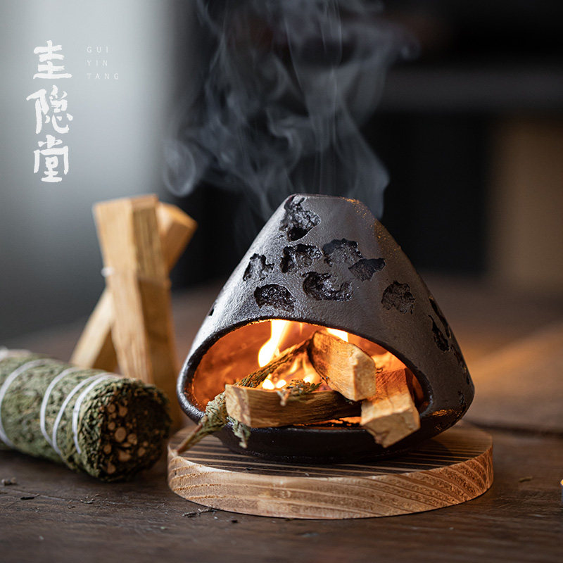 圭隐堂手作燃熏耐热小壁炉香熏炉雪松秘鲁圣木草仗陶瓷燃香盘托盘