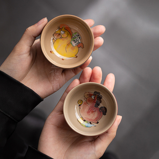 圭隐堂手绘文创趣味马年陶瓷茶杯高档家用主人杯品茗杯个人杯单杯