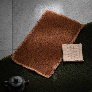 圭隐堂柿染茶席纯手工老布植物小桌旗纯棉加厚粗粝复古侘寂干泡席