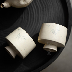 茶杯家用复古手绘墨竹主人杯个人单杯品茗杯 圭隐堂粉引侘寂风日式