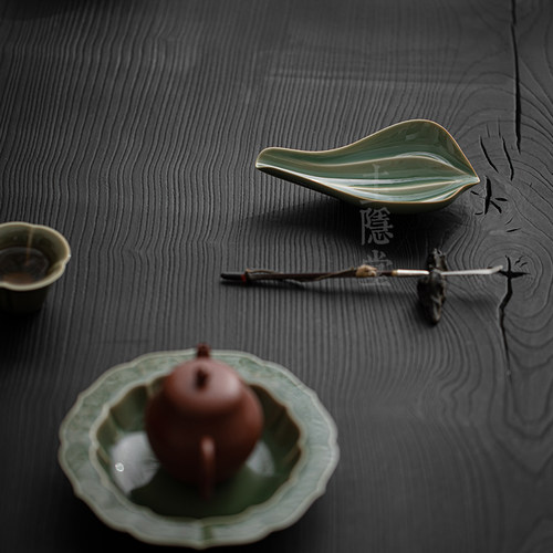 圭隐堂越窑青瓷手工花瓣茶则茶勺