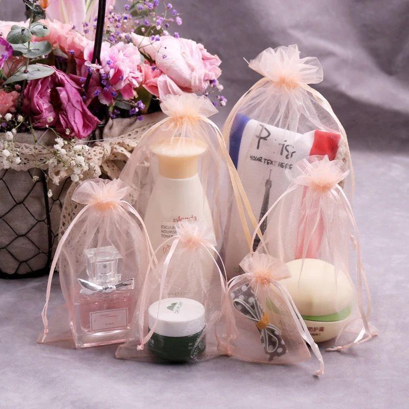 100 Pcs/lot champagne color Drawstring Organza Bag small Pou