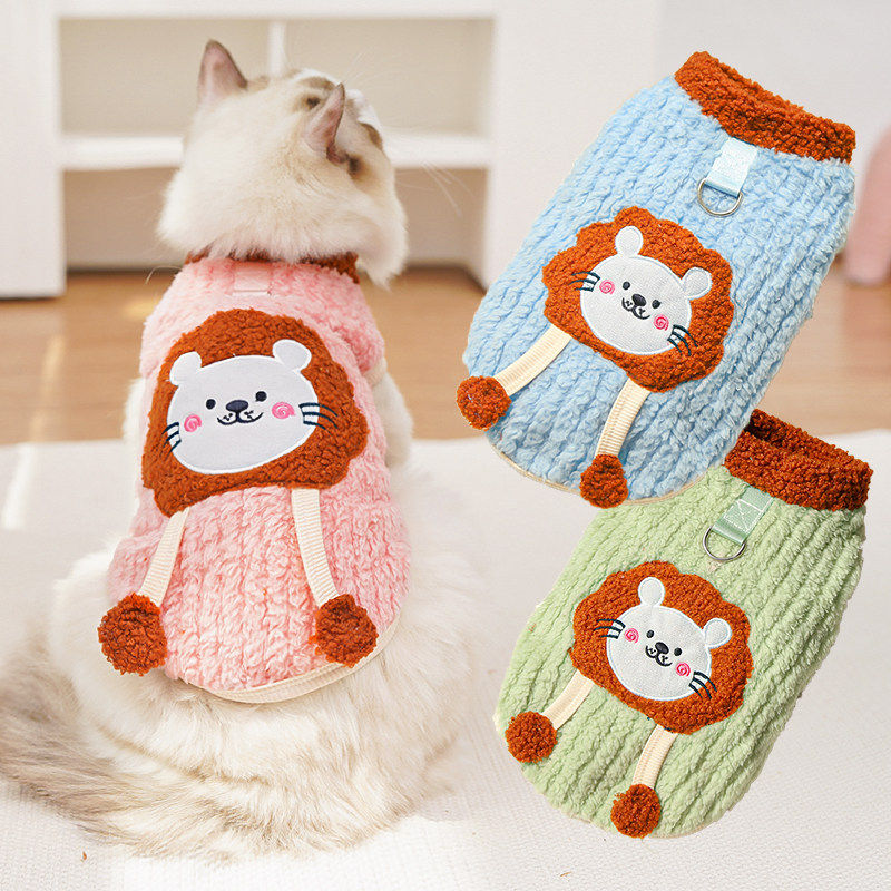 秋冬宠物衣服狗狗猫咪幼犬服装用品加绒狮子保暖马甲跨境发无毛猫