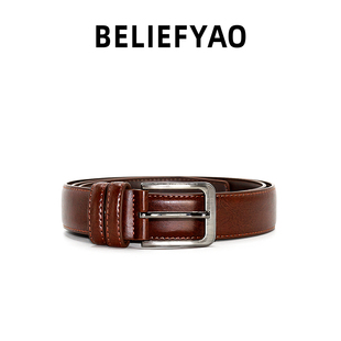 BELIEFYAO原创美式 带休闲皮带男女 复古老钱风腰带简约潮流百搭裤
