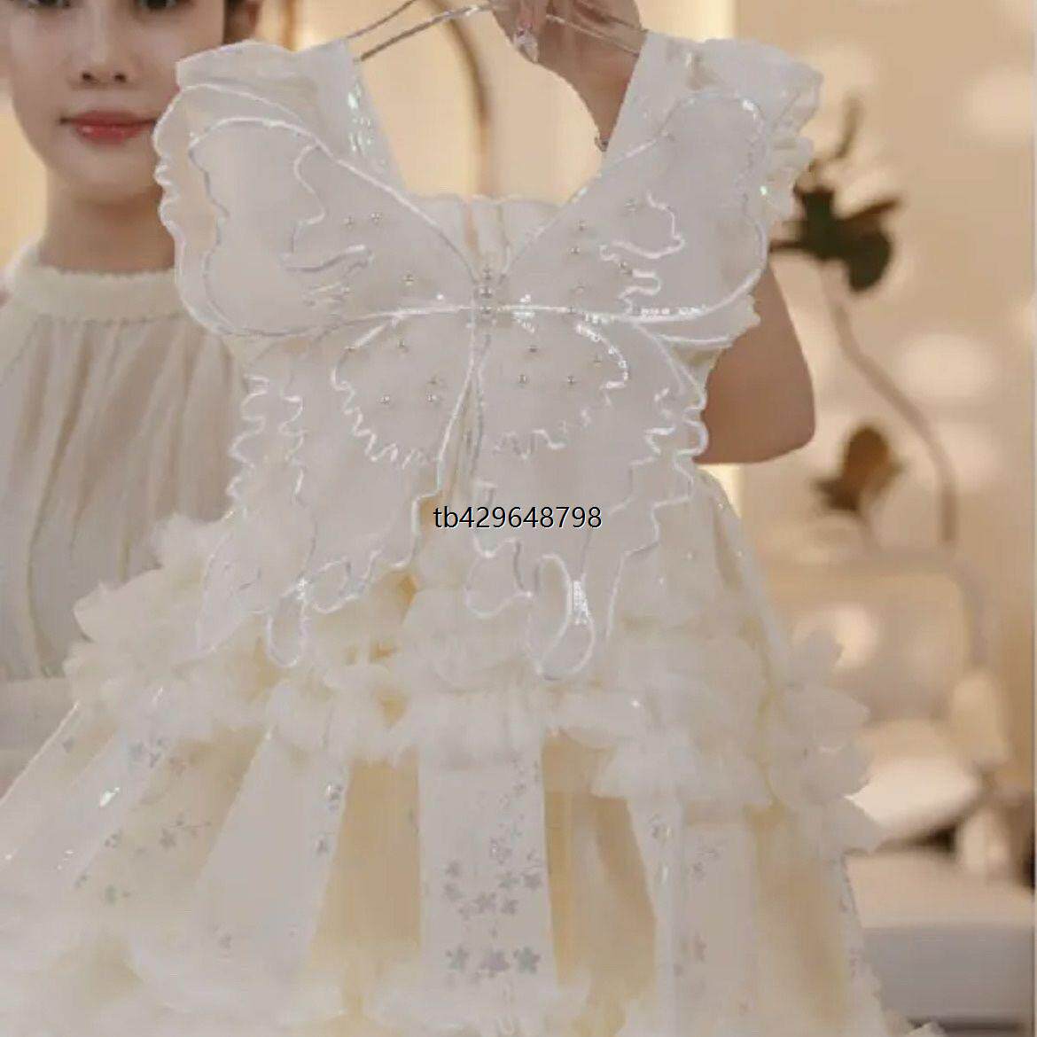 主持人女童晚礼服夏季儿童生日花婚礼白色小女孩钢琴演出服花朵