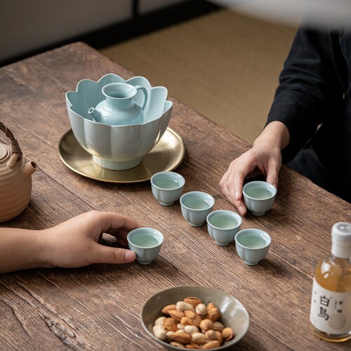 汝山明汝瓷酒具莲花温碗