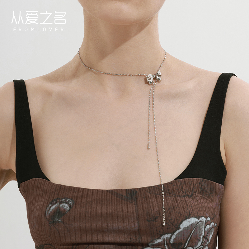从爱之名蝴蝶结吊坠流苏项链