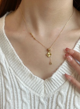 从爱之名镭射四叶草间钻流苏项链