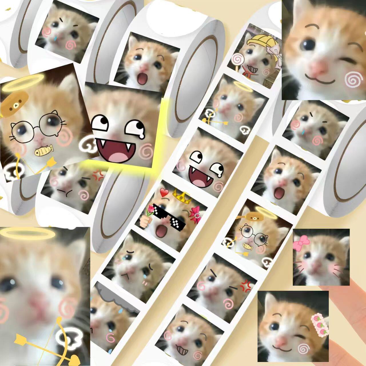 2000贴死对头小猫爆款可爱表情猫meme抖音萌宠卷卷贴手账桌面