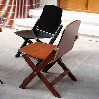 餐椅咖啡店椅子复古中古感折叠椅凳子实木网红拍照简约影院椅露营