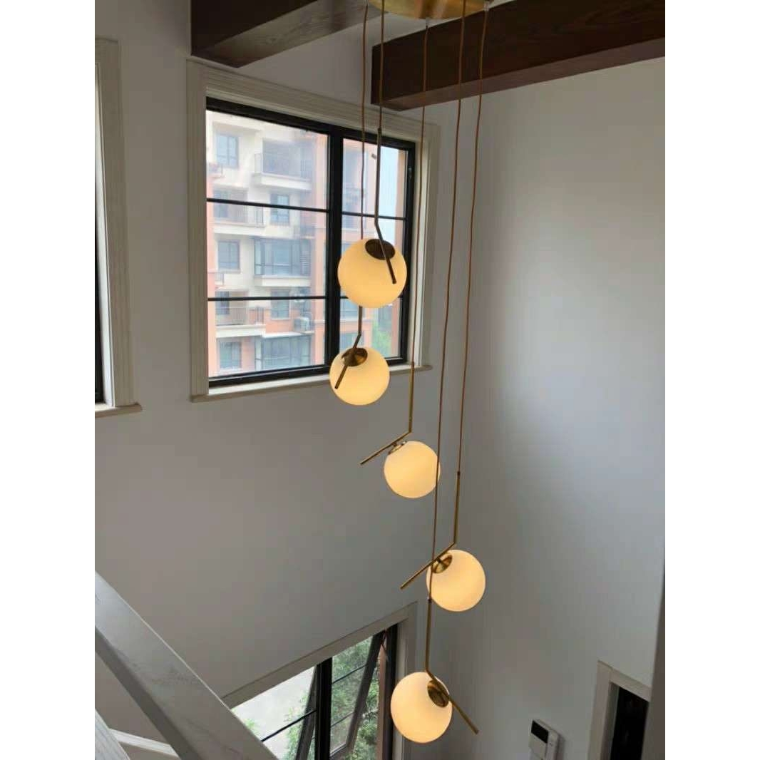 复式楼长吊灯楼梯间现代极简公寓旋转loft跃层中空魔豆旋转吊灯