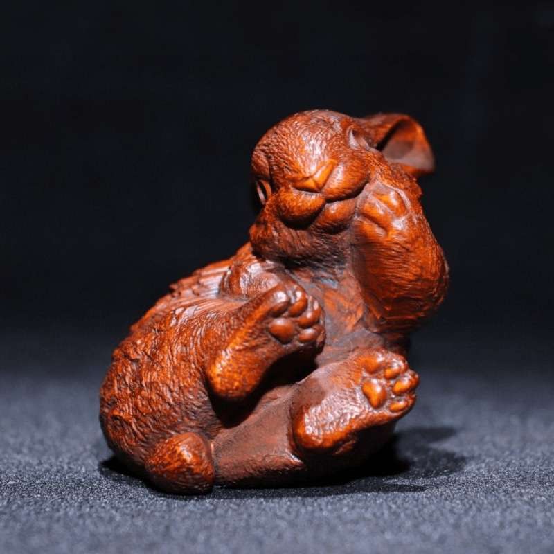 旧藏黄杨木雕刻生肖兔桌面小摆件手把件茶道茶宠小摆古玩木器文玩