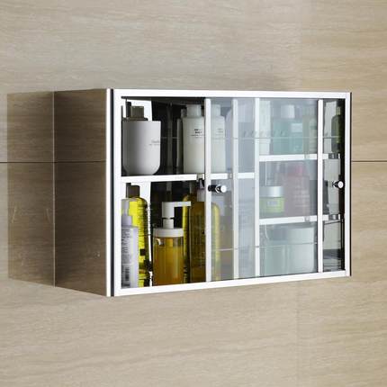 不锈钢浴室吊柜墙壁柜透明玻璃移门置物柜厨房橱柜推拉门储物柜