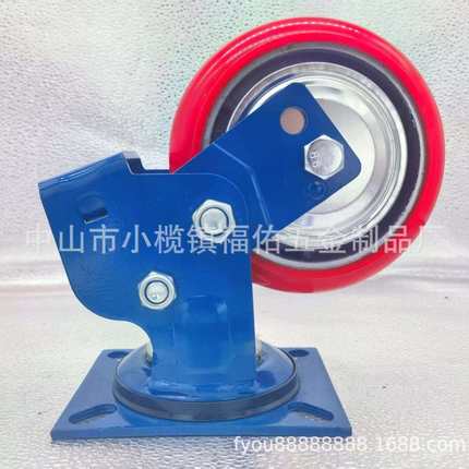 双弹簧耐磨静音脚轮4/5/6/8寸弹簧减震万向轮聚氨酯铁芯PU脚轮厂