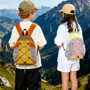 儿童登山包女孩姜黄色轻盈可折叠便捷男童书包徒步户外旅游双肩包