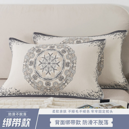 防滑枕巾纯棉全棉纱布枕头巾一对
