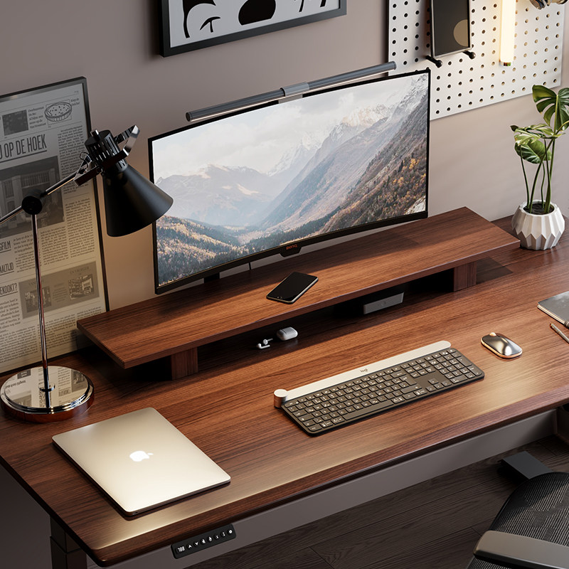 名造北美橡木增高架电脑萤幕实木桌上架屏幕垫高收纳置物托 托架