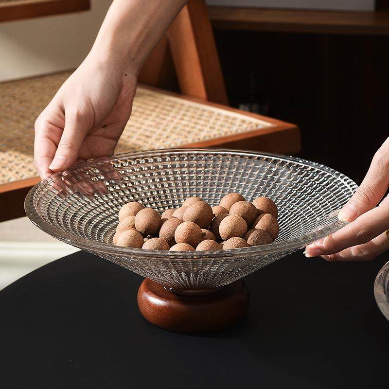 玻璃果盘橡胶木底座茶几高档轻奢高脚前台高颜值水果盘家用,餐饮具,果盆/果盘/果篮,淘宝优惠券,粉丝福利购,淘宝优惠卷