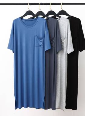 比特棉莫代尔005款睡衣长款过膝男士短袖中长款宽松大码家居服