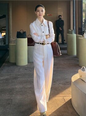 早春新款高级感巨好看套装气质显瘦名媛长袖白色衬衫阔腿裤两件套