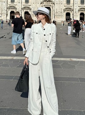 早春新款韩系穿搭干练气质高级感大方得体又酷又飒老钱风白色套装