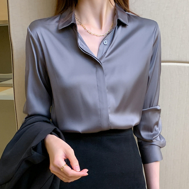缎面长袖衬衫女2026春秋款设计感小众轻熟港风雪纺衫女士叠穿衬衣