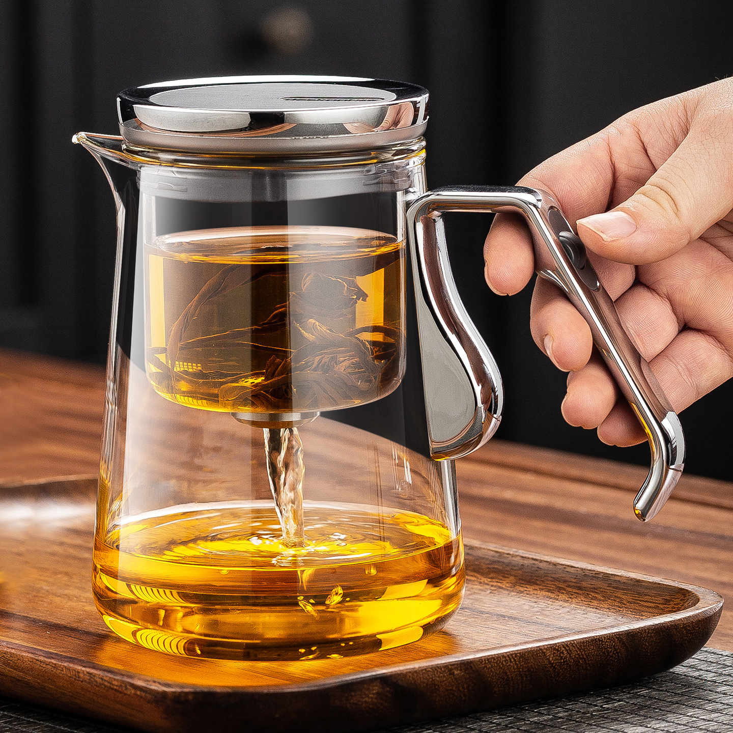茶水分离飘逸杯磁吸无杆玻璃泡茶壶新款懒人泡茶器一键过滤大容量