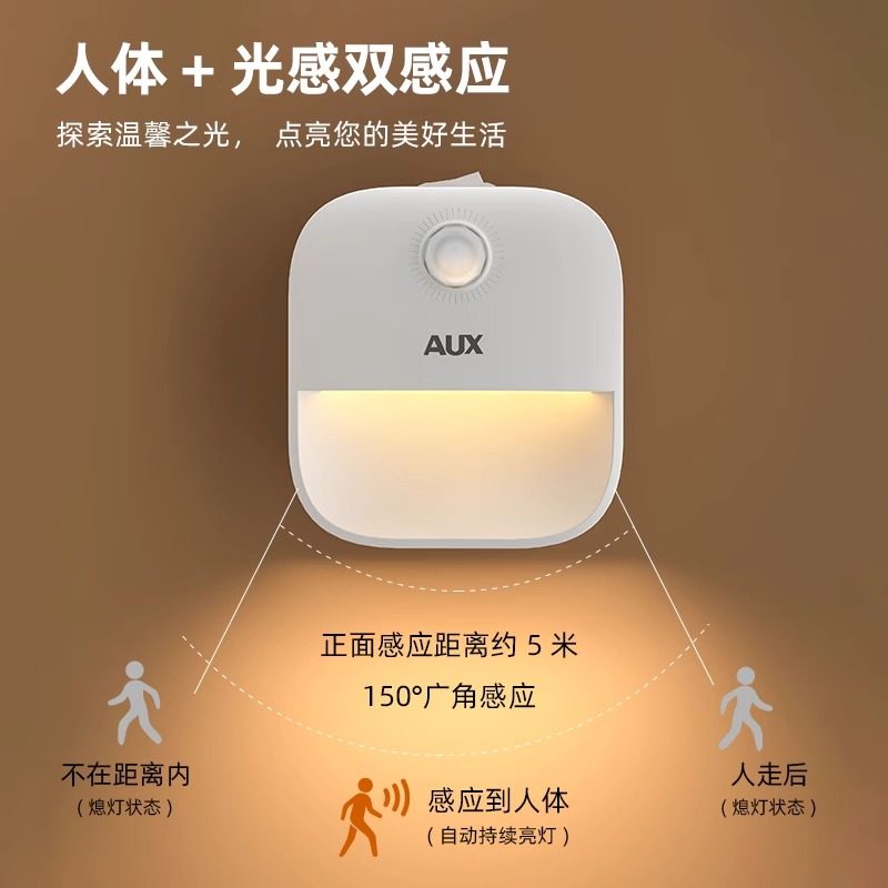 智能人体感应灯卧室床头睡眠灯夜间自动亮灯走廊插电式小夜灯
