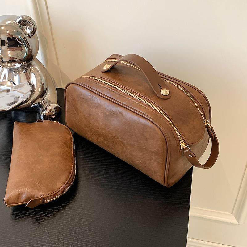 旅行便携简约时尚化妆包大容量纯色PU拉链洗漱包手提化妆袋子母包,收纳整理,化妆包,淘宝优惠券,粉丝福利购,淘宝优惠卷