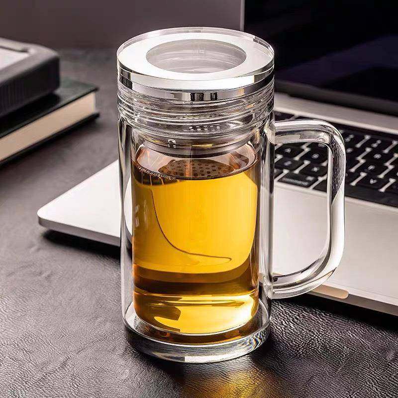 双层玻璃杯子带把手高硼硅家用高级感水杯大容量办公杯男士茶杯,餐饮具,玻璃杯,淘宝优惠券,粉丝福利购,淘宝优惠卷