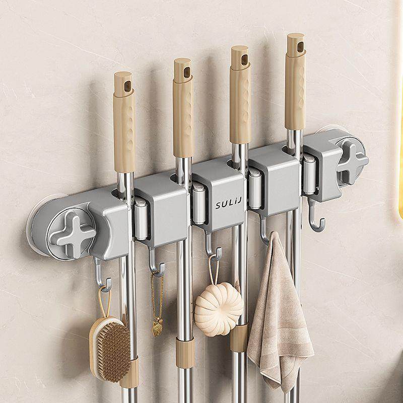 拖把壁挂夹浴室挂钩免打孔吸盘拖把夹多功能拖把架家用强力固定器,收纳整理,挂门置物架,淘宝优惠券,粉丝福利购,淘宝优惠卷