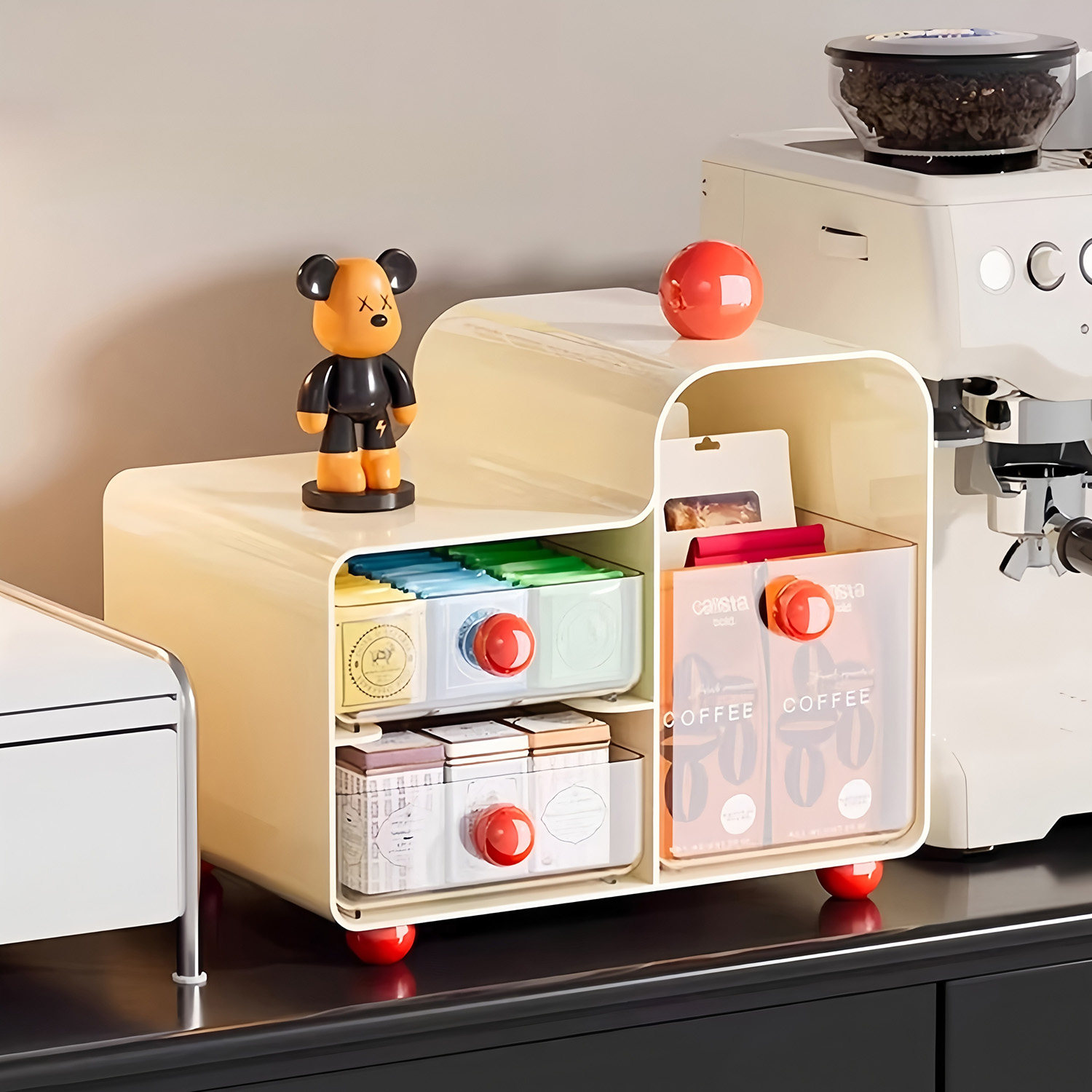 顺丰包邮抽屉式桌面收纳盒办公室透明大容量文具奶油风多层储物盒