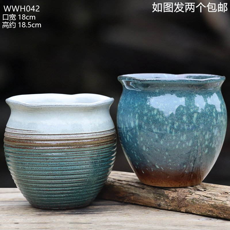 多肉花盆陶瓷户外庭院粗陶大口径紫砂清仓家用陶罐大号特价包邮13