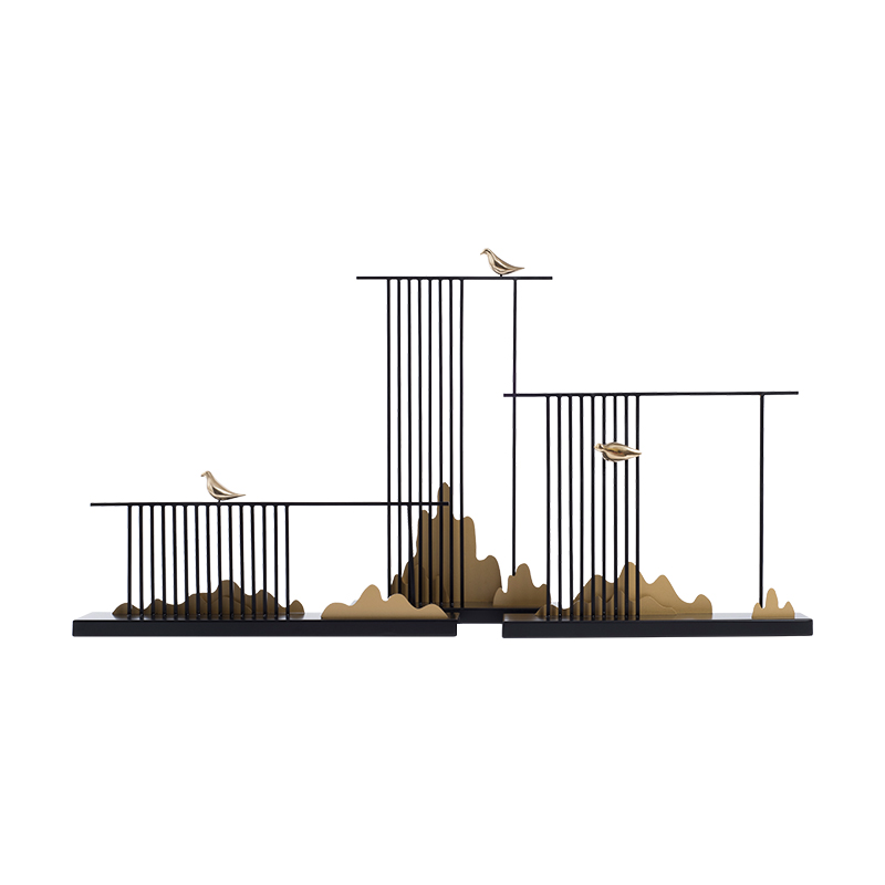 新中式轻奢金属山水禅意软装摆件装饰样板间客厅玄关高端铁艺摆设 家居饰品 装饰摆件 原图主图